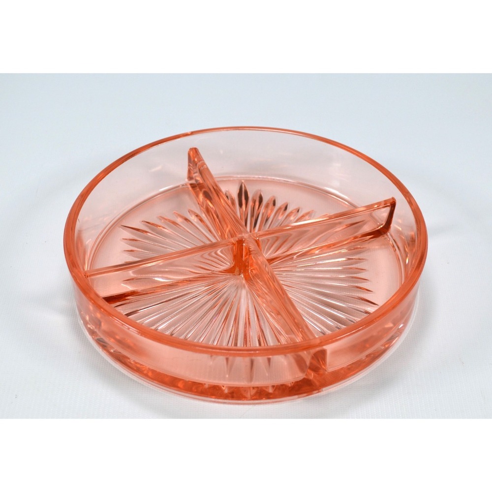 Vintage Pink Depression Glass 4 Section Round Serving Candy Nut Dish 8"